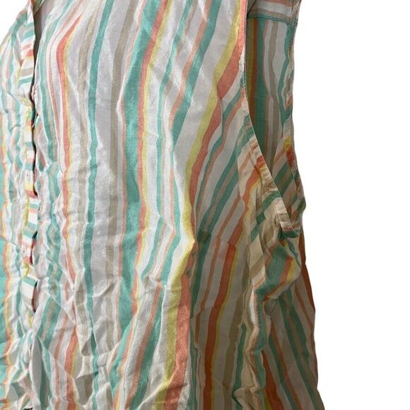 Foxcroft Womens Fox Croft Striped Linen Sleeveless Tie Front Button Up Top 24W - Picture 9 of 16